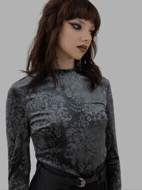 Killstar Womens Gray Velvet Vigil Whimsigoth Crop Top - Size L